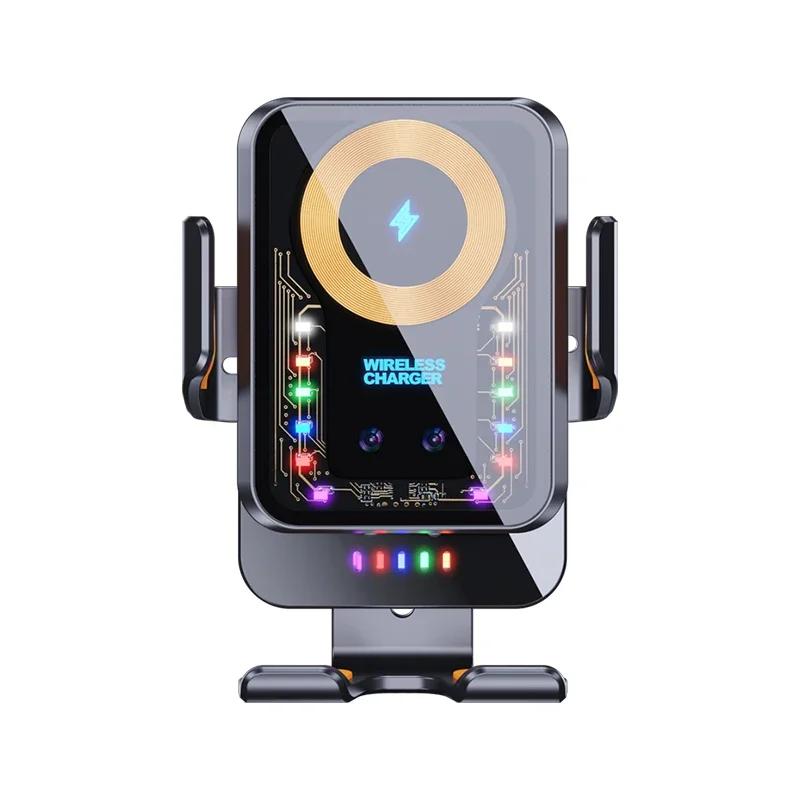 Handyhalterung für Auto mit 15W kabellosem Laden, Atmosphärenlichtern, Lüftungsschlitzhalterung für iPhone 12 13 14 15 Pro Max Huawei Samsung