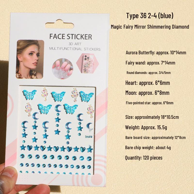 3D Butterfly & Star Face Sticker Set with Rhinestones & Pearls for Kids