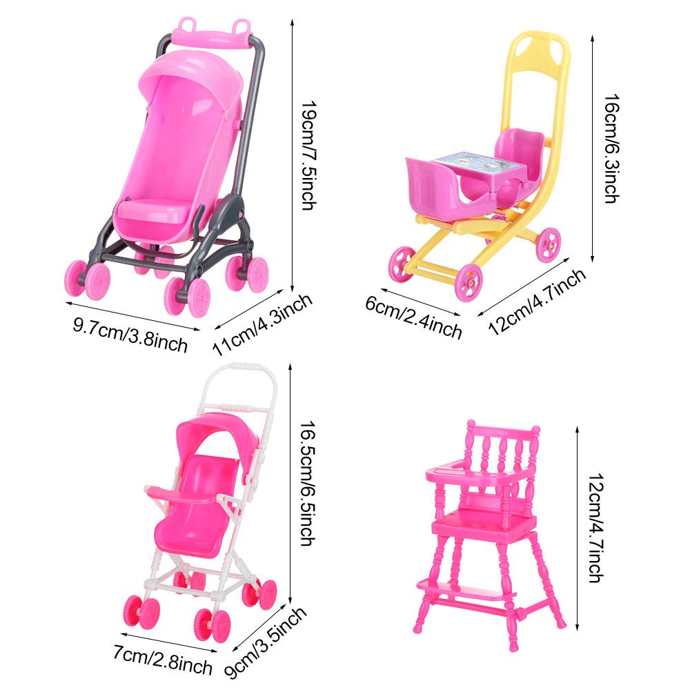 Miniature Baby Stroller For Dolls Accessories Dollhouse Furniture Plastic Mini Dining Chair Infant Carts Girls Pretend Toys
