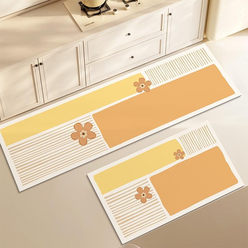Kitchen Carpet Floral Striped Long Strip Runner Rug Pvc Leather Washable Non-Slip Floor Mats Oil-Proof Waterproof Mat