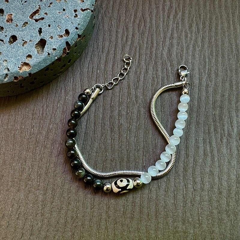 Handmade Geometric Stainless Steel Men Women Beaded Chain Bracelets For Hip Hop Style