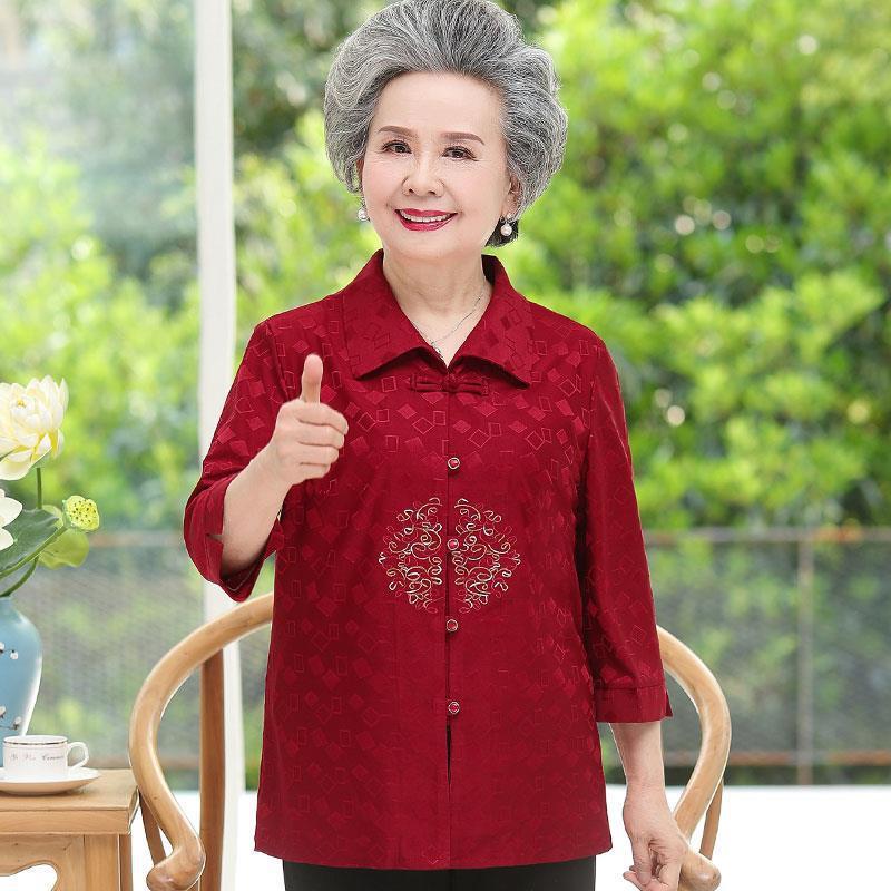 

Festive Spring & Summer Elegant Shirt for Women & Grandmothers: Wedding, Banquet or Birthday Attire L (70-90 Jin)