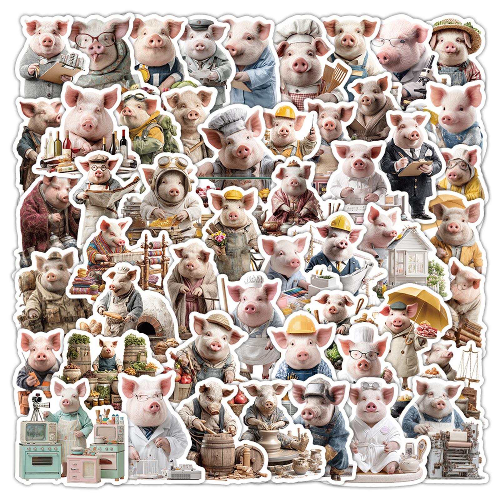 

50pc Gardener Pig Pig Stickers, Personalized Cartoon Animal Pig, Creative Car Stickers One Size