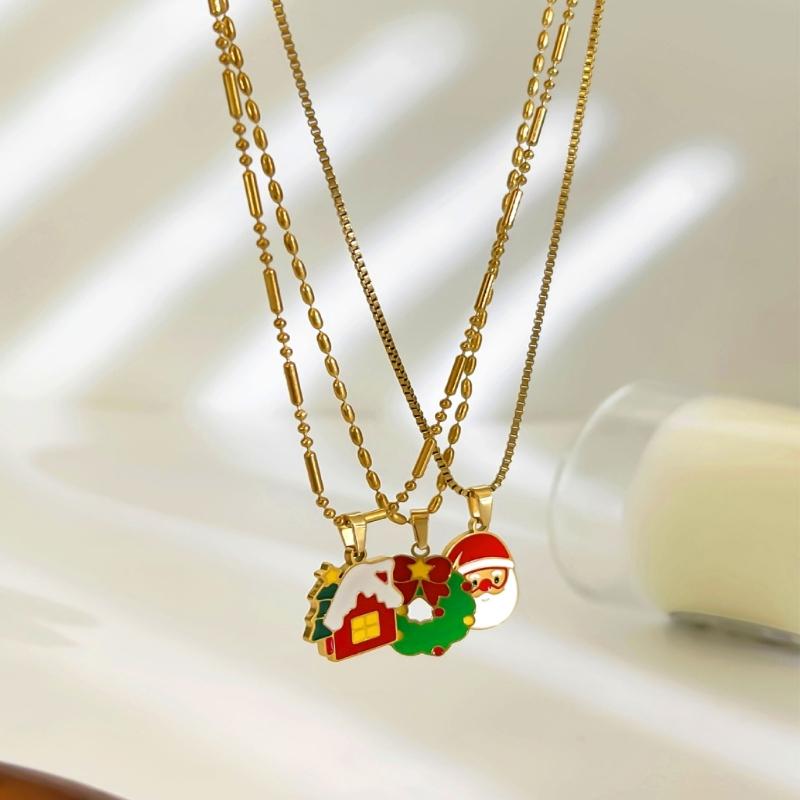 Lovely Cartoon Christmas Necklace Themed Pendant Collarbone Chain Neck Jewelry Gift For Women Holiday Party