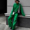 GMXIA Women's Half Turtleneck Sweater Set Irregular Bevelled Sweater + Knitted Wide Leg Pants Two Piece Set