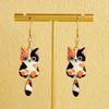Animal Theme 3D Cat Earrings Enamel Zinc Zinc Alloy Cartoon Animal Earrings Cat Dangle Earrings  Jewelry Set