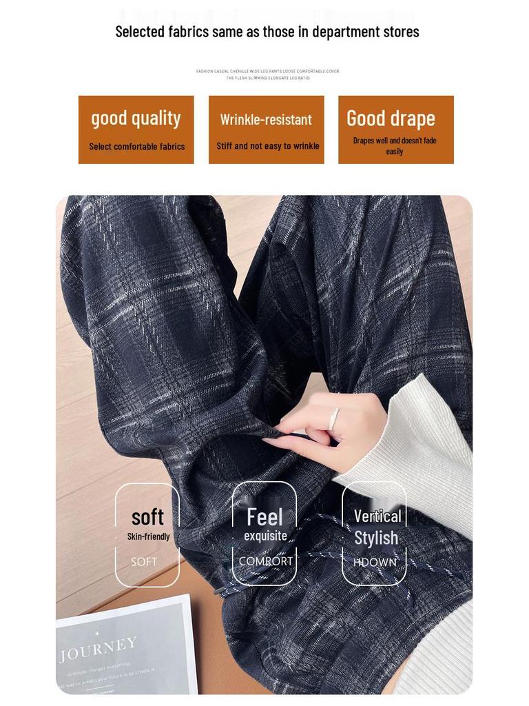 Women's Retro Plaid Woollen Trousers - New for 2026, Autumn/Winter Collection, Narrow Fit, Plus Size, Slimming Wide Leg Pants