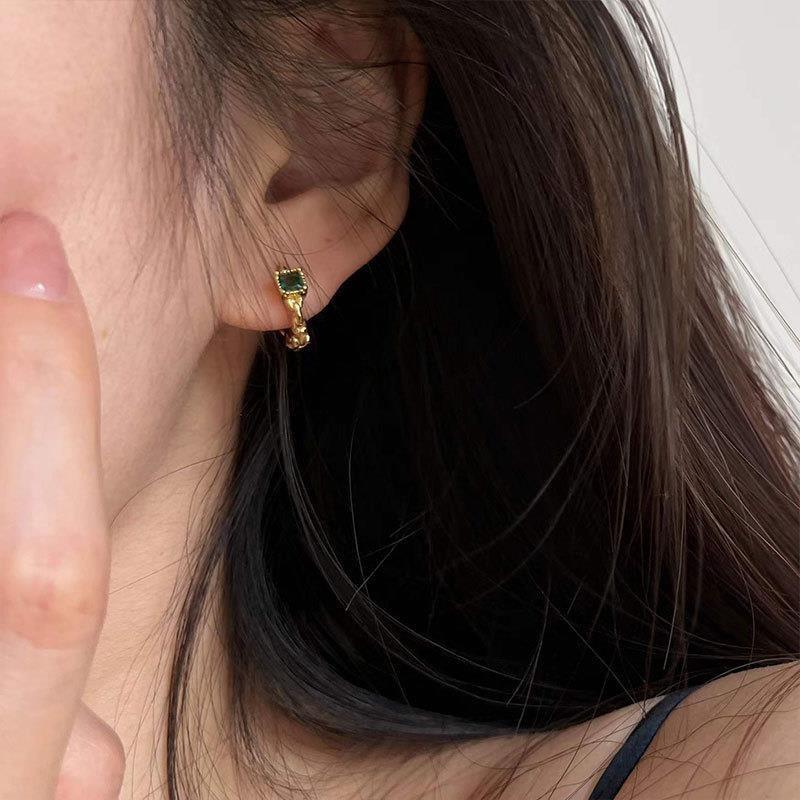 Fine Jewelry Earrings 18K Gold Plated Hypoallergenic Green 5A Cubic Zirconia S925 Sterling Silver Hoop Earrings for Women Girl