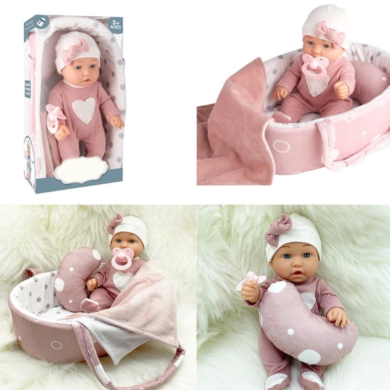 30cm Simulation Baby Doll Realistic Rebirth Doll with Nipple/Blanket/Bassinet/Pillow for Baby Kid Appease Accompany