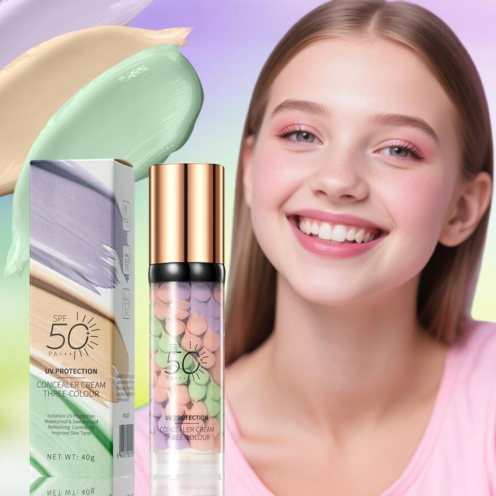 Crema de protecție solară cu trei culori și poate uniformiza nuanța pielii și acoperă eficient imperfecțiunile, 40g