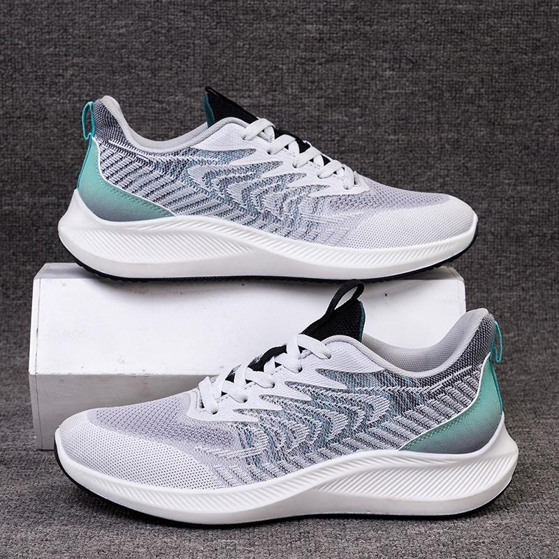 Spring new men's sports shoes fly-woven mesh breathable lace-up running shoes men's summer youth casual shoes