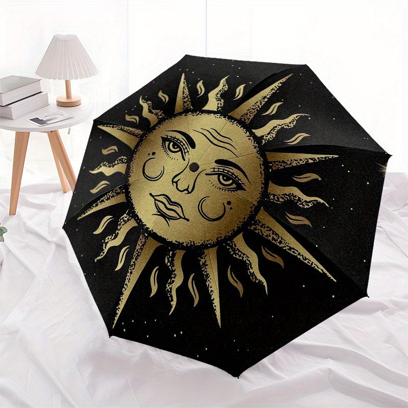 Golden Celestial Sun for Laptop, Phone, or Tablet - Unique Cosmic DesignUmbrella, Portable 3-Fold Umbrella for Men & Women,Christmas Gift ES178