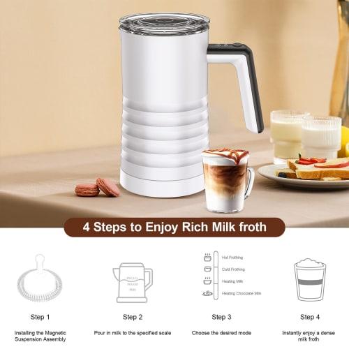 Milk Frother and Steamer, 4 in 1 Automatic Milk Warmer, 400W, Non-Stick Interior, 580ml Hot/Cold Stainless Steel Milk Foam Maker for Coffee, Hot Choco