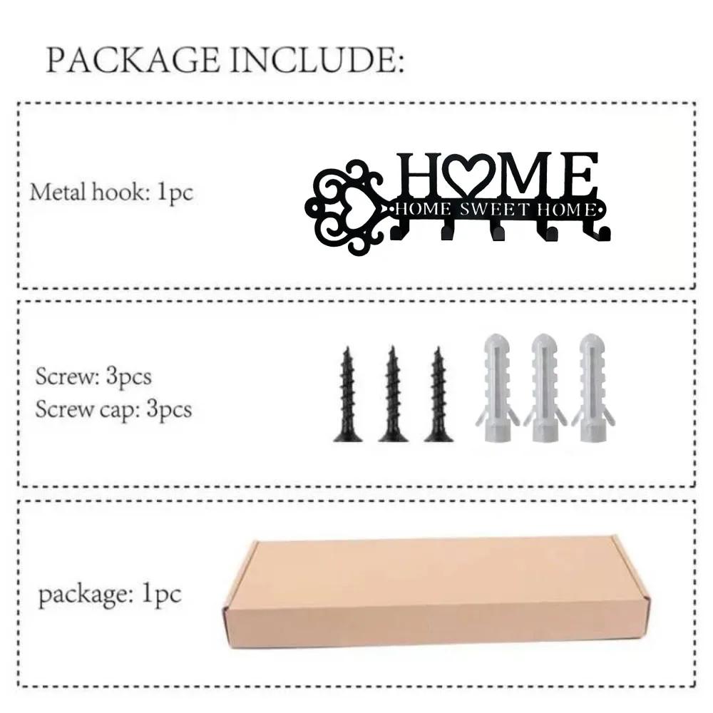 5 Hooks Sweet Home Metal Keys Hooks Wall Hanger Coat Hooks Towels Racks Home Decor for Living Home Office Wall Art DIY Hritis