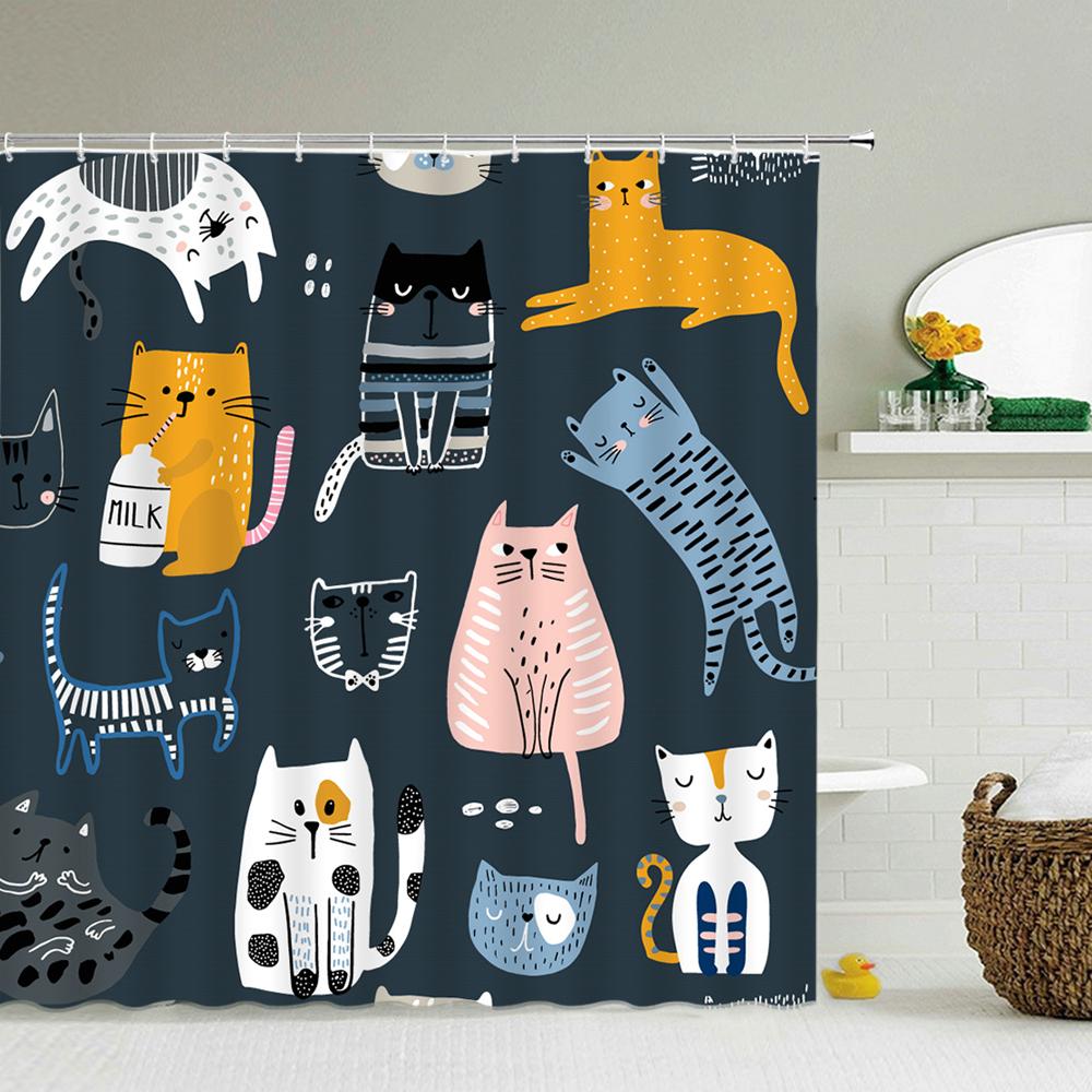 Funny Animal Print Shower Curtain Cute Cartoon Animal Bath Curtain For Bathroom Bathtub Bathing Cover Shower Curtains Home Decor
