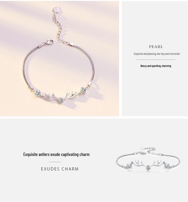 Women's High-End 'I Have You' Sterling Silver Reindeer Bracelet - Niche Design, Versatile Holiday Jewelry