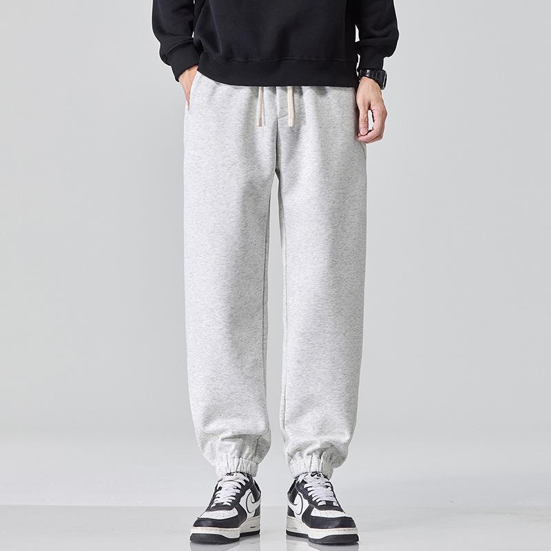 Ins Solid Color Simple Trendy Brand Tied Feet Nine-point Pants Sweatpants Men's Loose and Comfortable Elastic Waist Sports Casual Pants