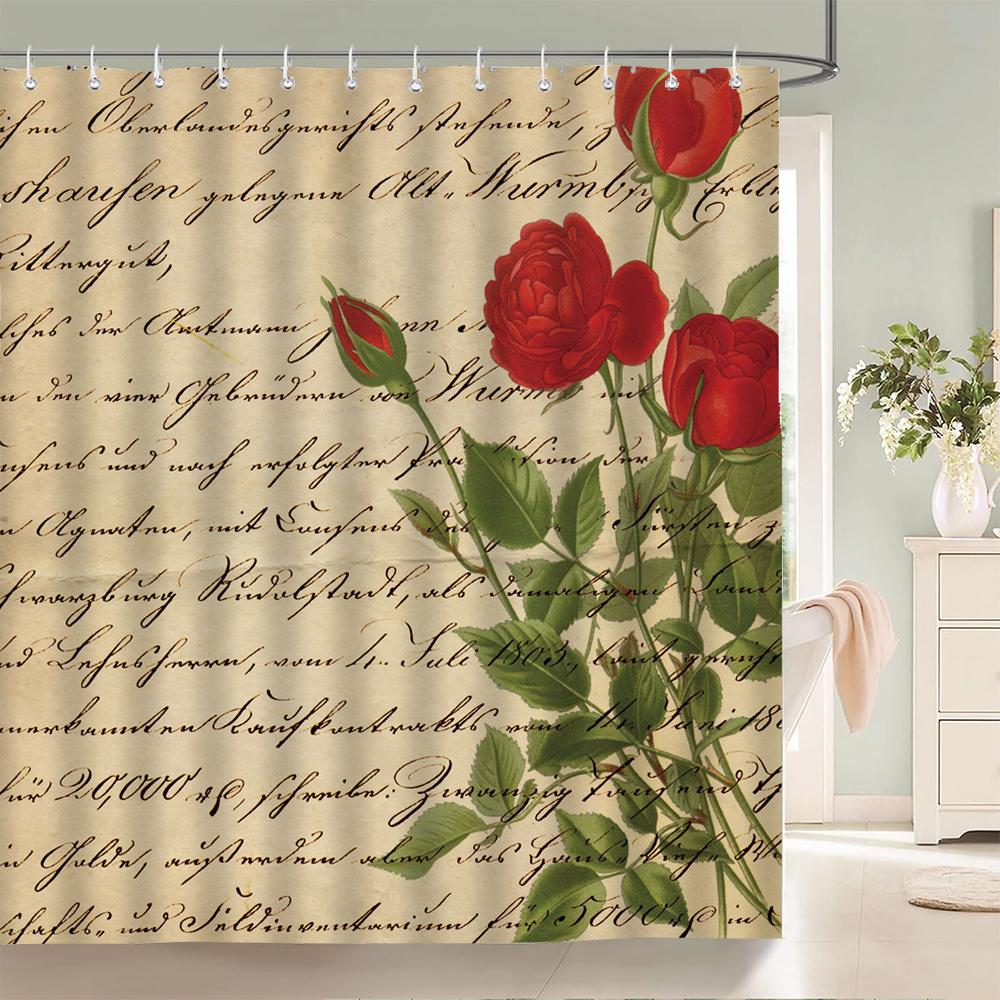 

3D Waterproof Shower Curtains European Retro Flower Bathroom Curtains With Hooks Decorative 180 * 200Cm Polyester Bath Screen W60H190(CM)-1 Pcs