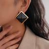 Resin Square Geometric Silver Needle Stud Earrings Simple Earrings Vintage Earrings