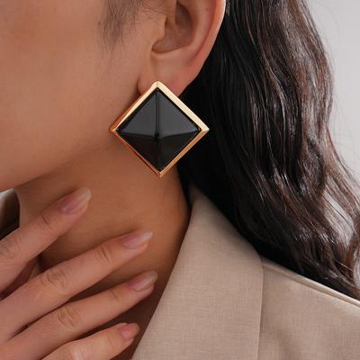 Resin Square Geometric Silver Needle Stud Earrings Simple Earrings Vintage Earrings