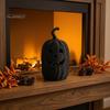 Black Braided Halloween Prop Handwoven Pumpkin Basket with Witch Hat Lid, Rustic Wicker Trick Fall Housewarming Gifts or Treat Bucket for Indoor