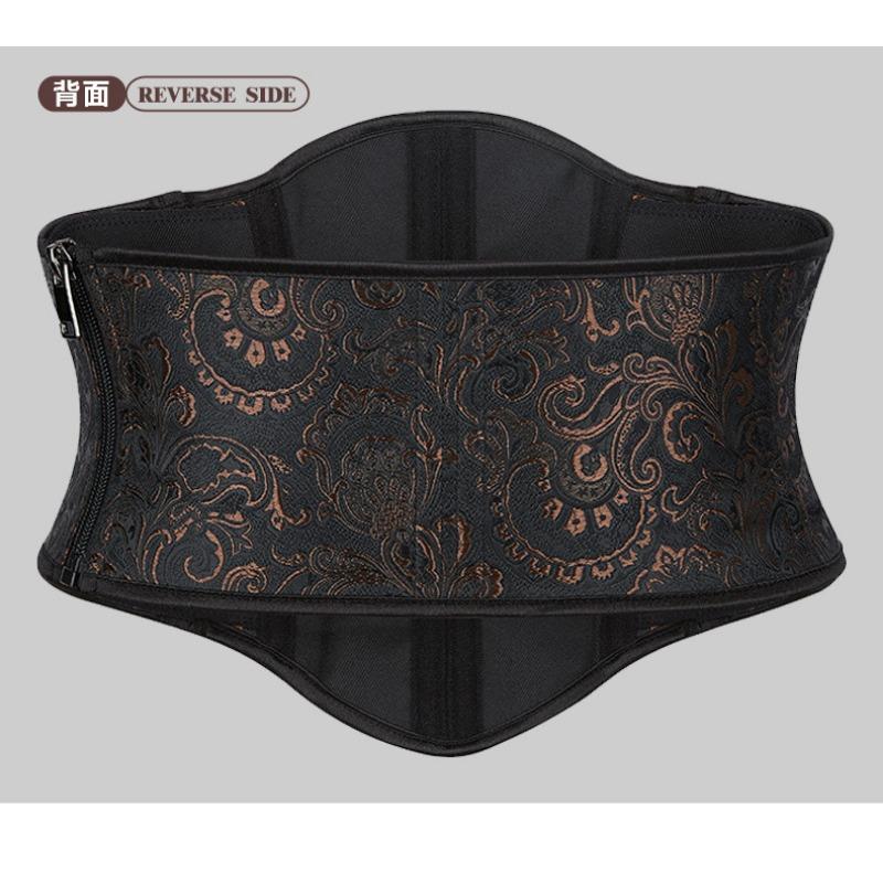 Vintage Court Style Jacquard Side Zipper Lace Up Boned Waist Cincher Shapewear