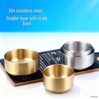 Goldene koreanische 304 Edelstahl-Doppelschicht-Suppenschüssel - Lebensmittelqualität, Verbrühschutz, Sturzsicher, verdicktes Geschirr.