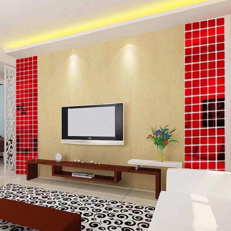 3D Square Wall Stickers Mosaic Mirror Wall Decal Acrylic DIY Mural for Living Room Bedroom Art Home Decor 2/3/4cm Large
