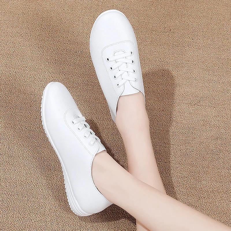 Casual Shoes Women Lace-Up Comfortable White Sneakers Ladies Soft Non-Slip Walking Shoes Four Seasons Fashion Lightweight Flats
