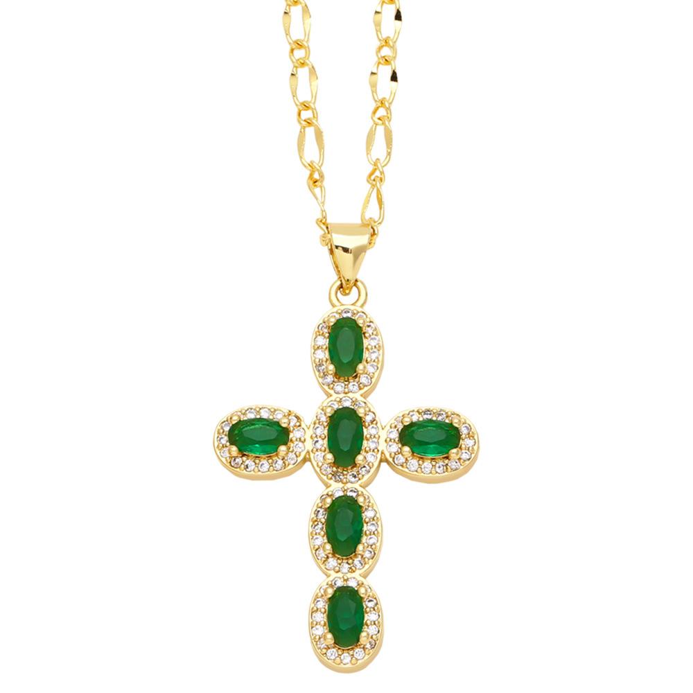Fashion Personality 1 Piece Necklace Elegant Women's Micro Inlaid Colorful Round Zircon Cross Necklace