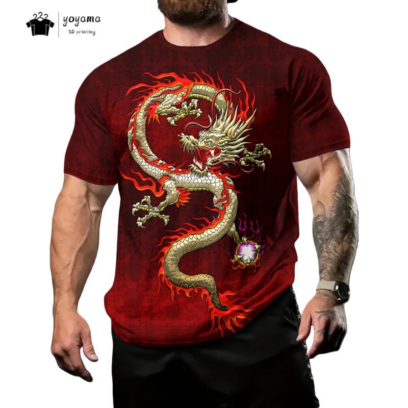 Herren T-Shirts Drachenmuster Kurzarm Tee Mode Straße Rundhals Oberteil Trend Tier 3D-Druck Locker Vielseitig Herrenbekleidung