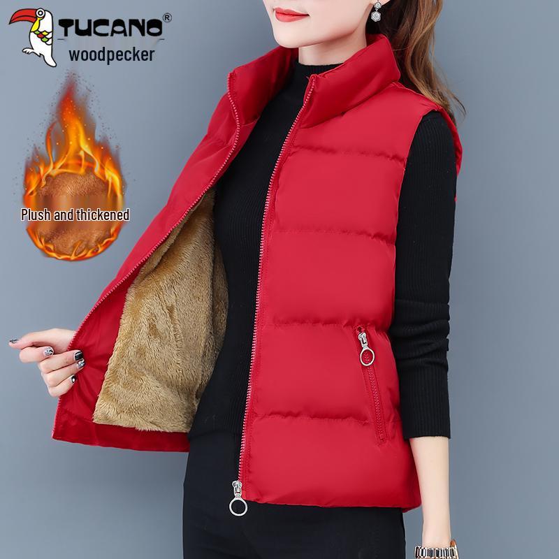 Specht Damen Fleecegefütterte Winter Baumwollweste, Warm & Verdickt, Ärmellose Kurze Jacke (Herbst/Winter 2025)