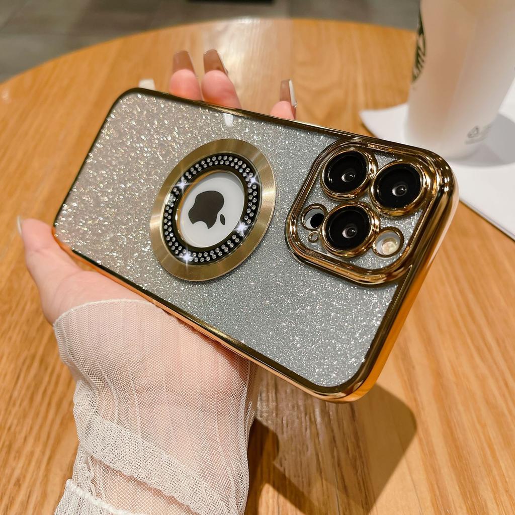 Apple 16PRO Electroplated Magnetic Water-absorbing Diamond Phone Case with 13/14 Gradient Glitter Is Suitable for Iphone15