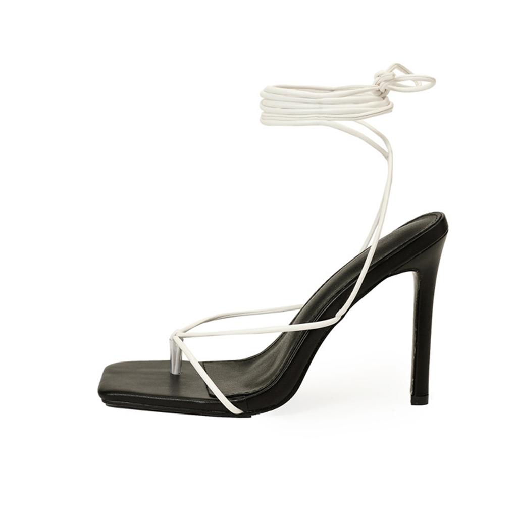 Dames Chic Veterschoenen met Hoge Hakken Vierkante Slippers Hoge Hakken Strappy Feest Schoenen Luxe Temperament Schoen Nieuwe Chalas Mujer