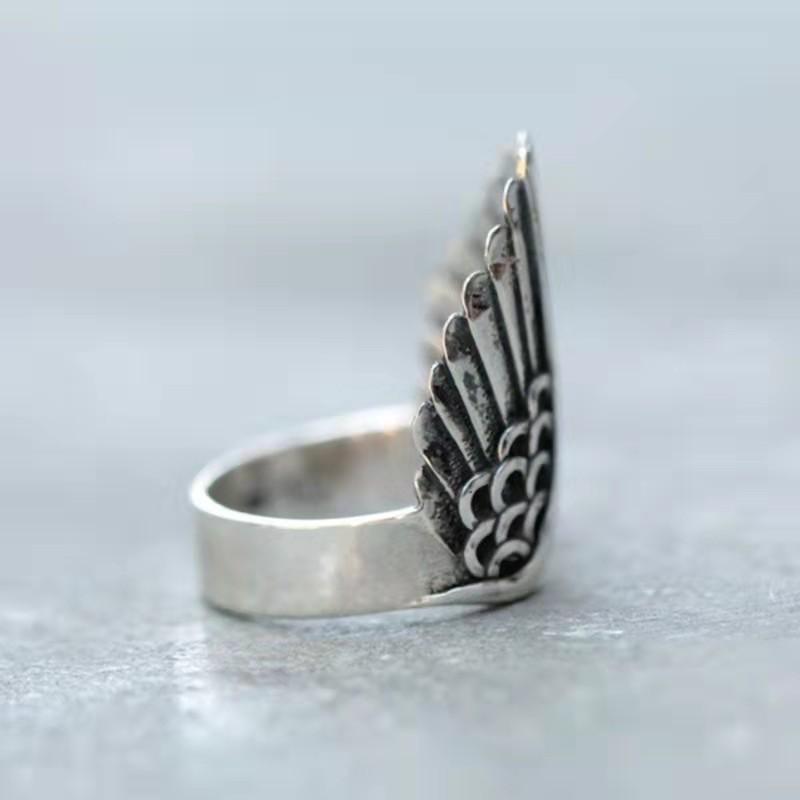 Popular New Angel Wings Ring European and American Retro Black Angel Wings Open Finger Ring