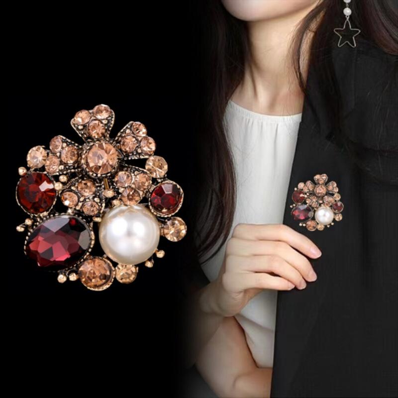 Crystal Flower Crown Brooch, Vintage Women's Floral Brooch