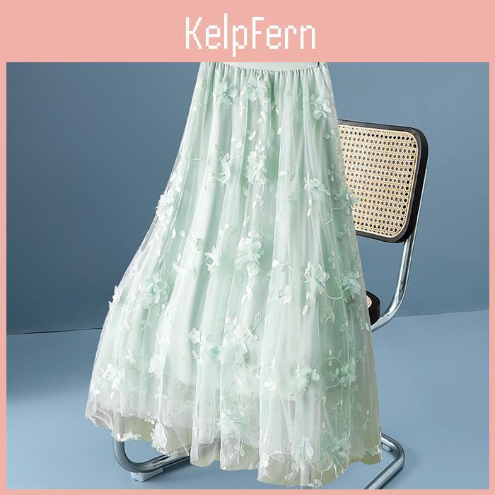 Women Waist Spring Fall High All Match Two Layer 3d Flower Mesh A Line Skirt