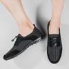 Summer Men Comfort Flats Shoes Quality Patchwork Mesh Leather Shoes Leisure Man Outdoor Lightweight Breathable Cool Casual Shoes