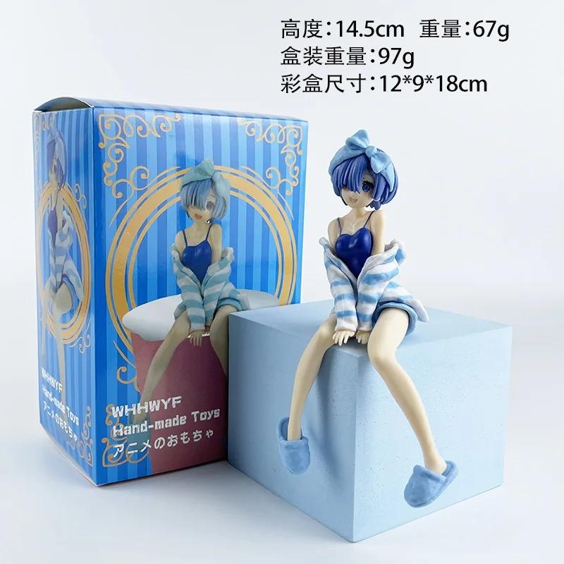 Anime Re:Life In A Different World From Zero Rem Ram Figure Blue Stripes Loungewear Model Noodle Press PVC Collection Gift Toy