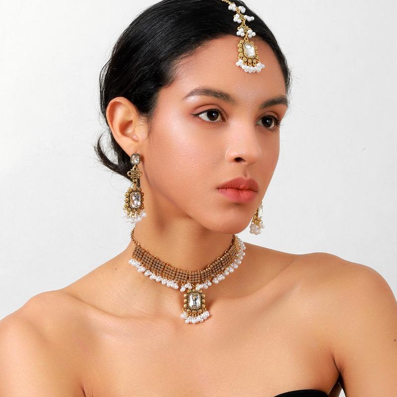 Meier Necklace pearl drop earrings necklace french medieval palace style exaggerated clavicle chain