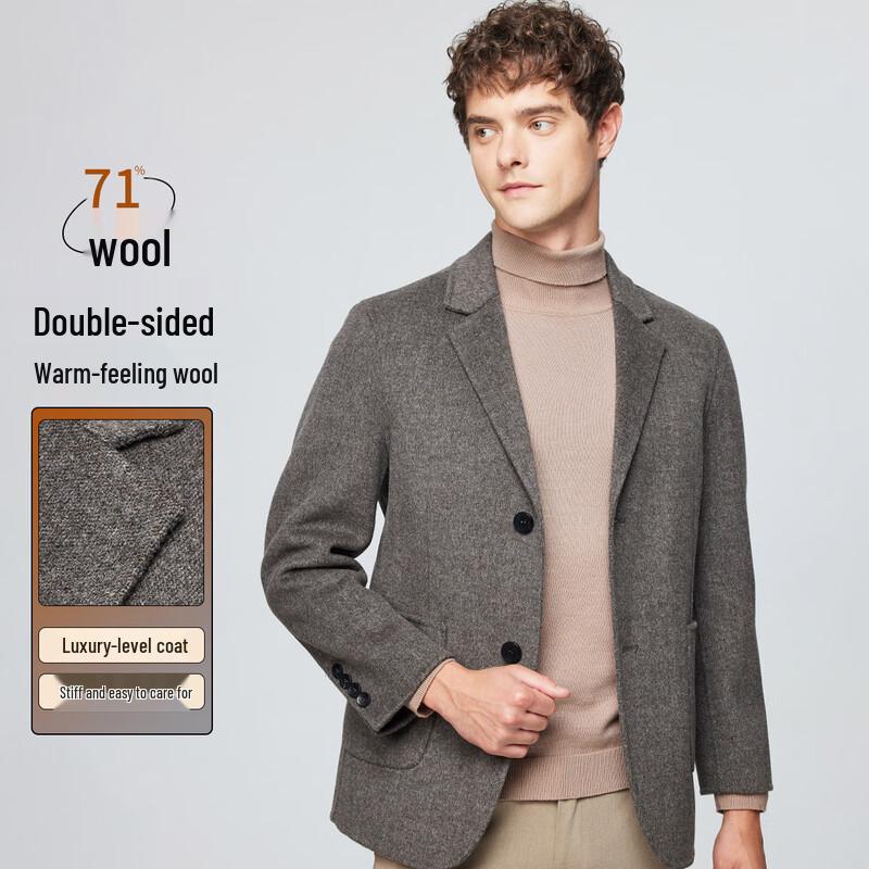 Hodo Men's Luxury Wool Blend Double-Faced Short Coat