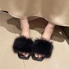 Fashion Summer Faux Fur Slippers Women Indoor Furry Fur Slides Female Plush Flip Flops Flats Sandals Casual Fluffy Slipper Outdoor Shoes