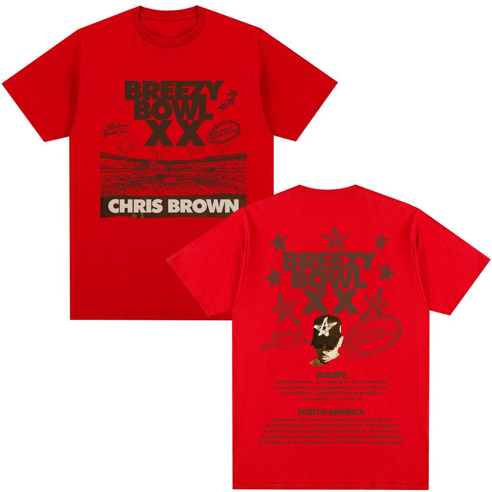 Rapper Chris Brown Breezy Bowl XX Tour 2025 T Shirt Men's Hip Hop Retro Short Sleeve Oversized Cotton Casual T-shirt Streetwear