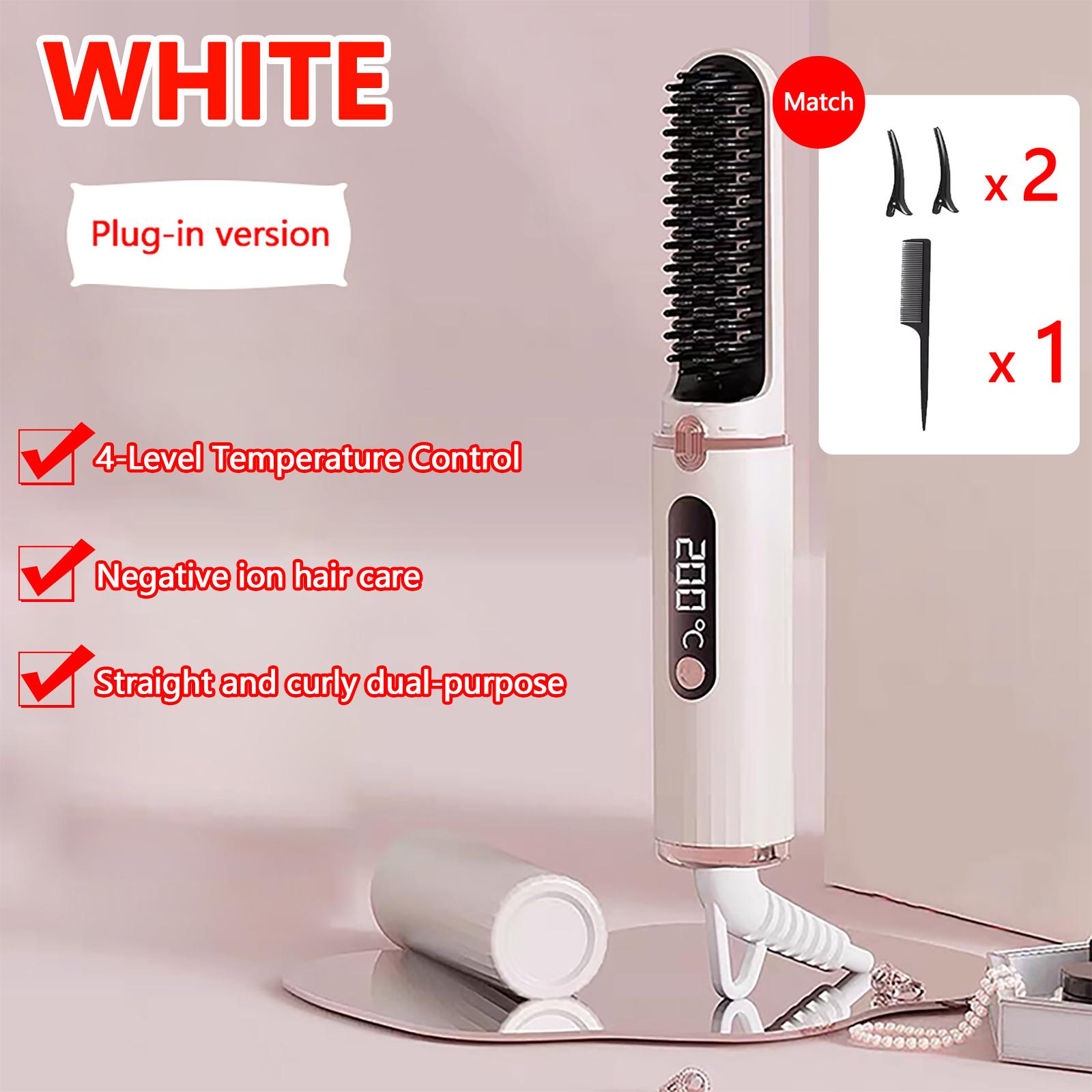

Hair Straightening Brush 4 Temperature Settings Ceramic Heated Hot Brush Portable Straightener Comb Negative Ion Styling Tool EU белый