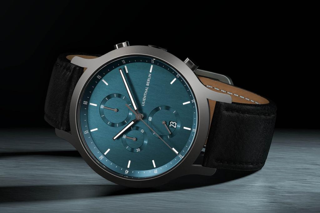 Lilianthal Berlin Chronograph Watch with Date Made in Black Men's Display, Germany, C01-112-B004F,