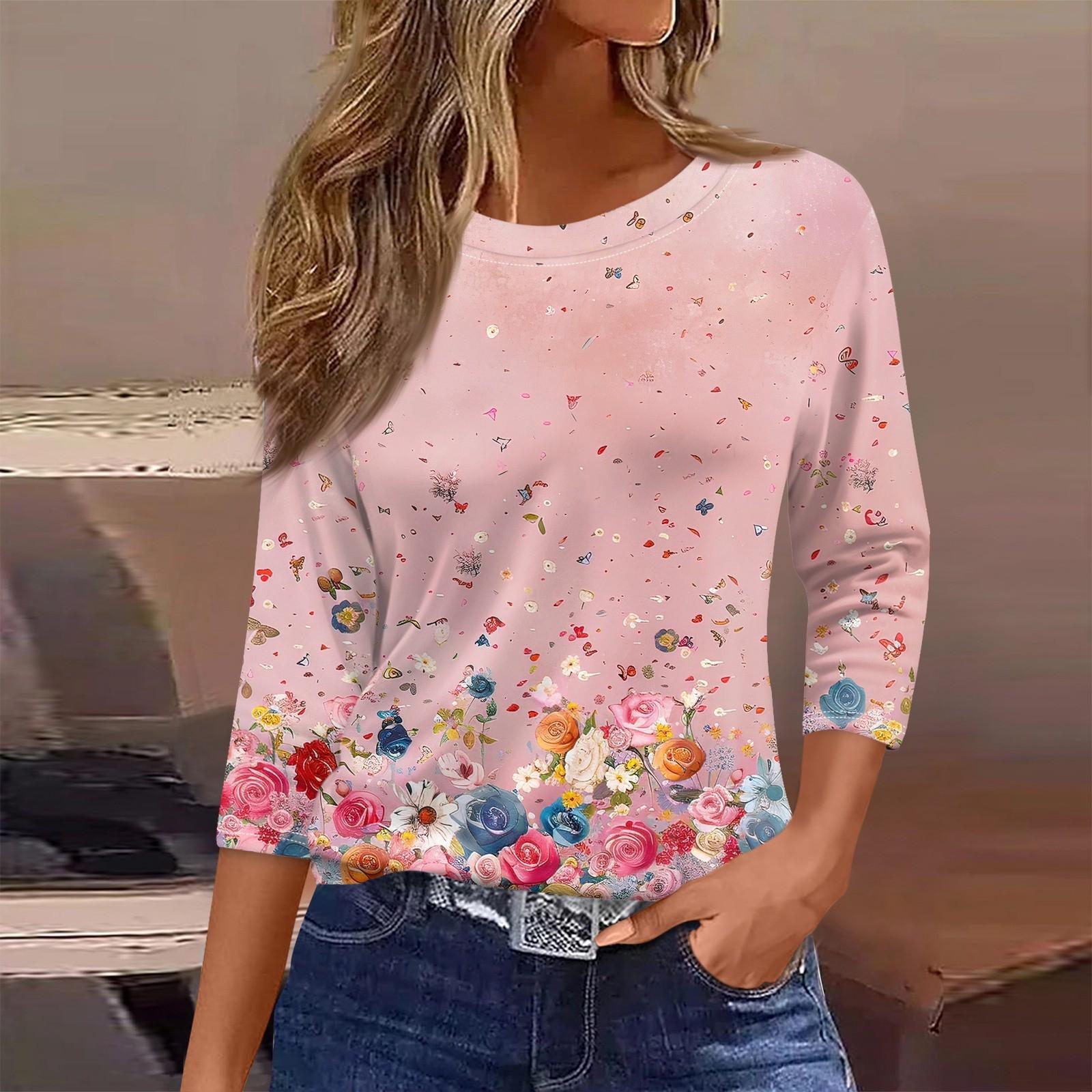 

Женская футболка с принтом, рукав 3/4, повседневная, модная, на выходные, базовая, с круглым вырезом, стандартный топ XL розовый