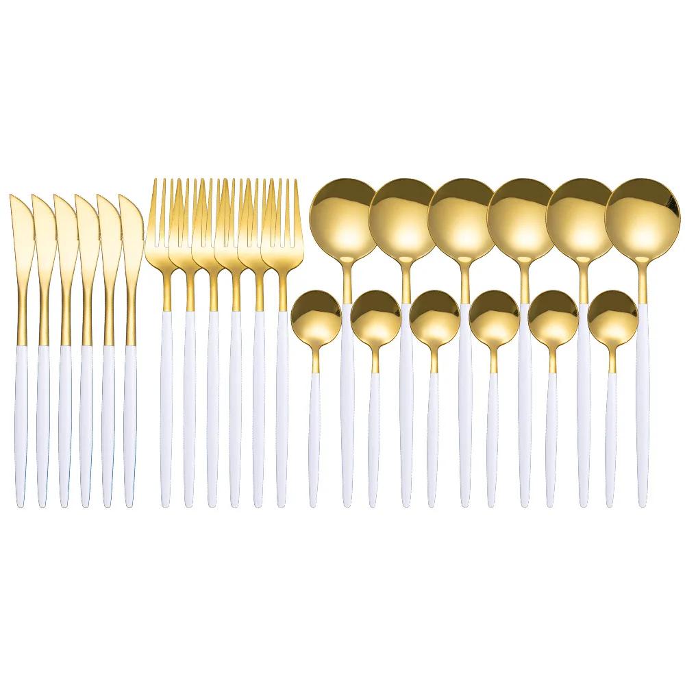 Fabulous 24PCS/SET Tableware Dinnerware Sets Gold Flatware Cutlery Fork Dessert Spoon Coffee Cutlery Dinner Wedding Decoration