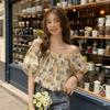 Chiffon floral top age-reducing girl short-sleeved Korean version summer one-word shoulder top bubble sleeve new foreign French style