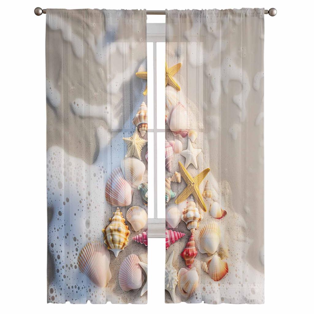 Weihnachten Strand Muscheln Vorhänge Für Wohnzimmer Schlafzimmer Heimdekoration Fenster Voile Tüll Vorhang Drapierungen