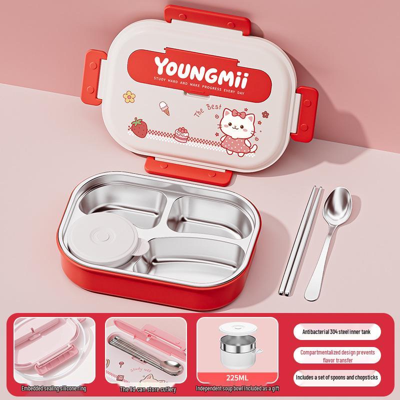 304 Stainless Steel Insulated Bento Box - Student Lunchbox with Food Compartments